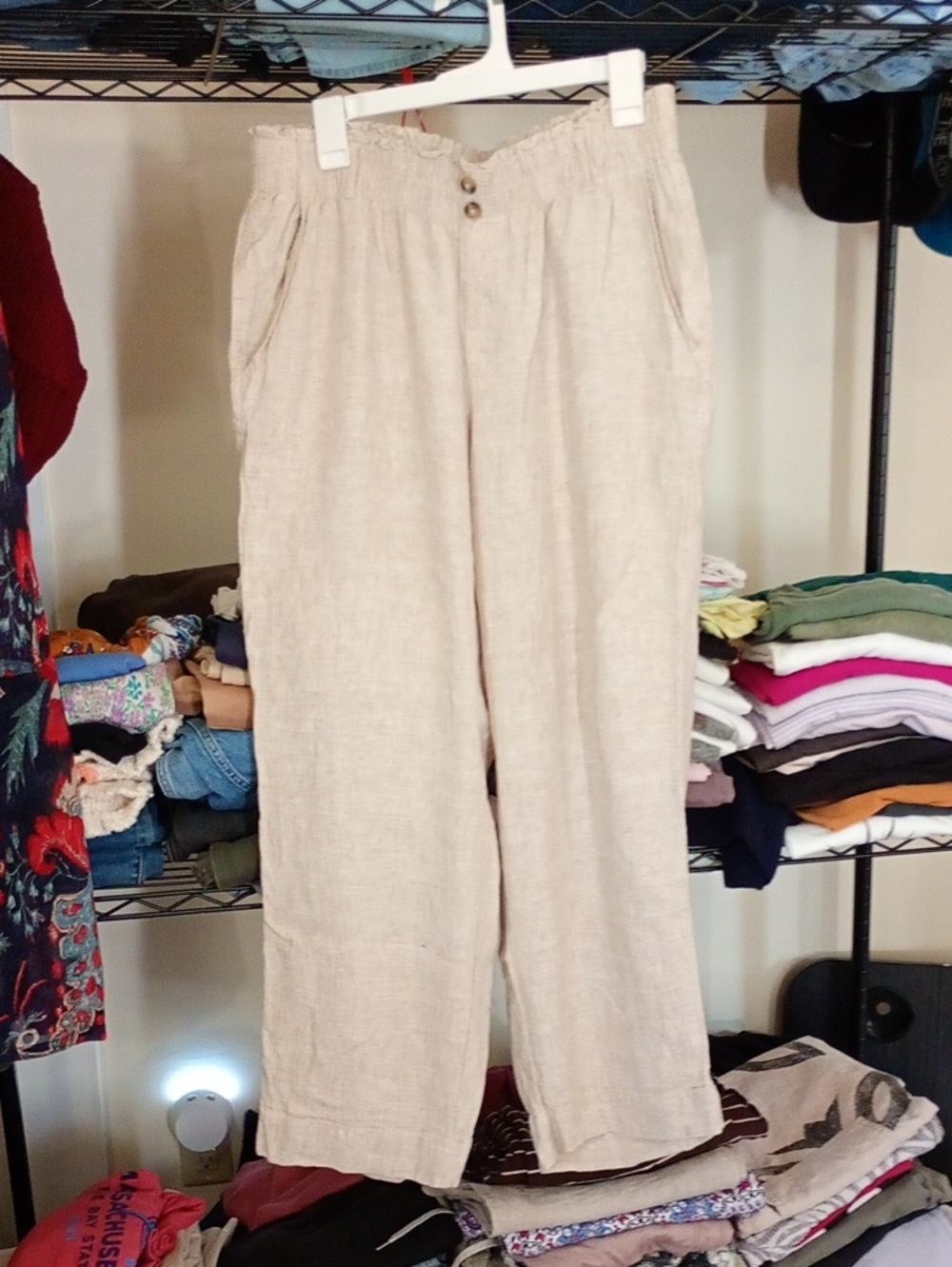 Briggs New York Light Beige Wide Leg Linen Blend Pants